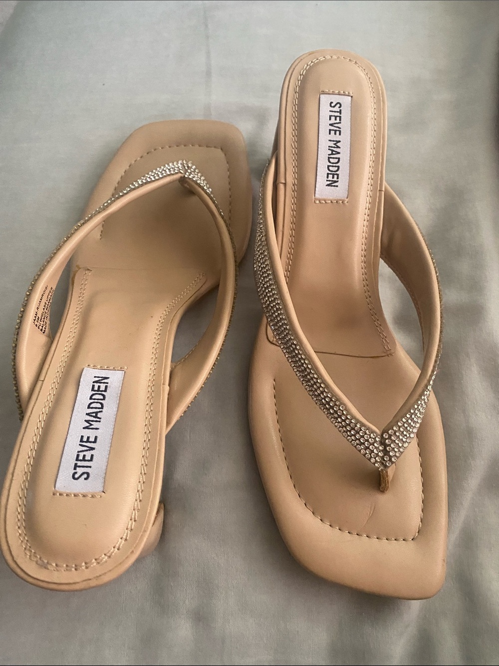 Steve Madden Nude Rhinestone Thong Sandals